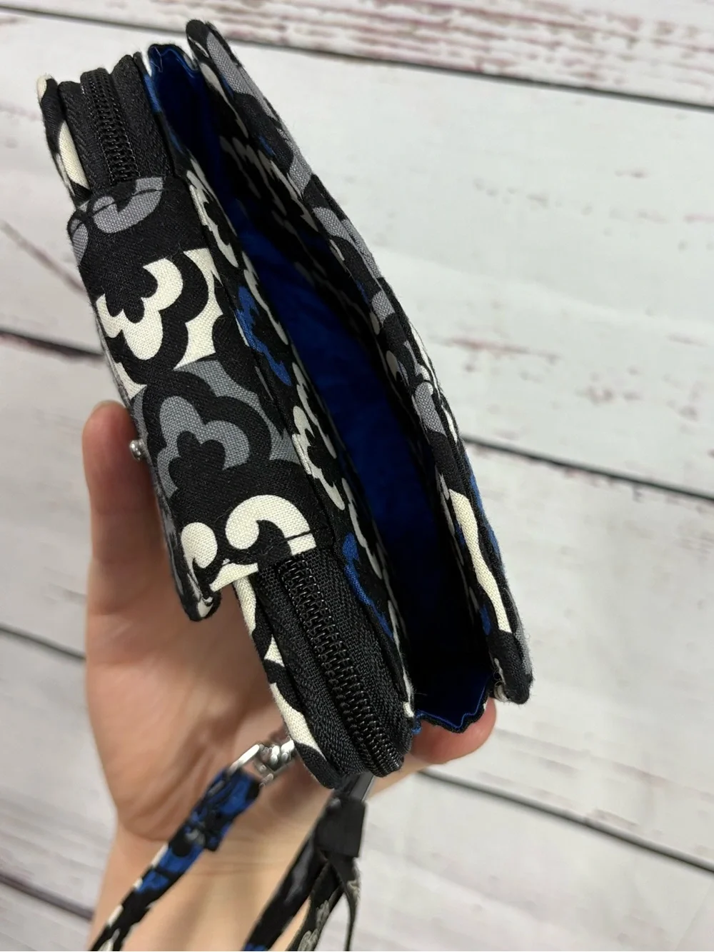 Retired Vera Bradley Canterberry Black and Blue Wrist Wallet and ID Holder